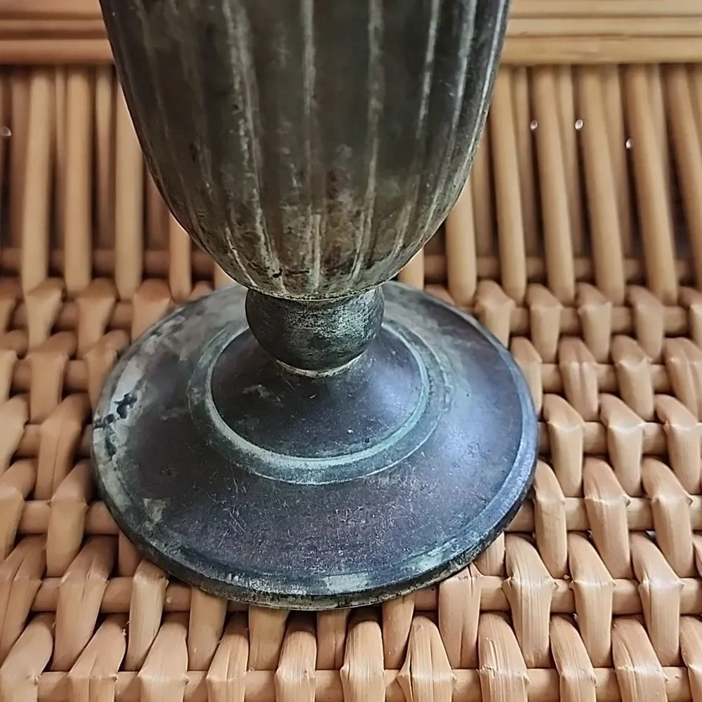 Verdigris Patina Bronze Vase Chalice Trumpet Flare Vintage Pedestal Vase - Picture 6 of 8